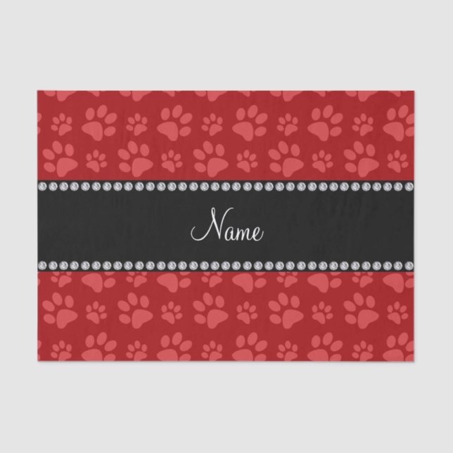 Personalized name red dog paw prints tissue paper (Front)