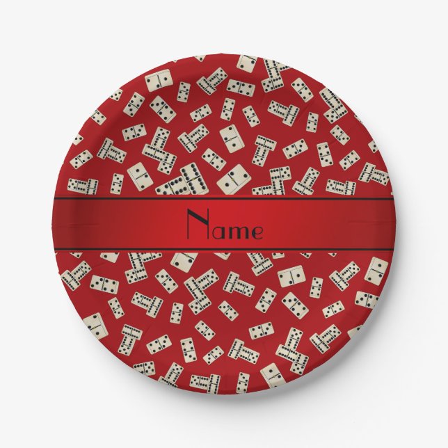 Personalized name red dominos paper plate (Front)