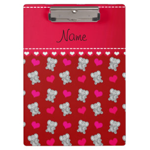 Personalized name red elephants heart pattern clipboard
