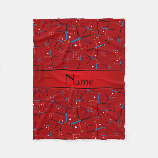 Personalized name red field hockey fleece blanket (Front)