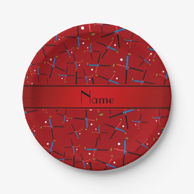 Personalized name red field hockey paper plate (Front)