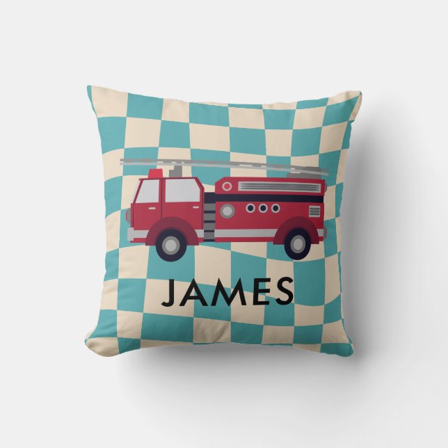 Personalized Name Red Fire truck Cushion (Front)