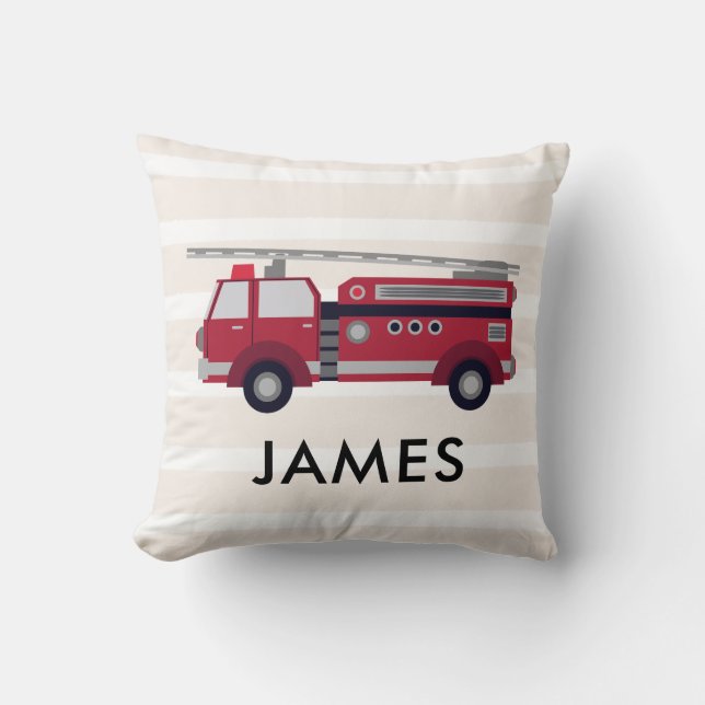 Personalized Name Red Fire truck Cushion (Front)