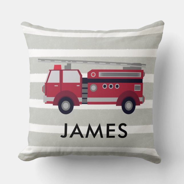 Personalized Name Red Fire truck Cushion (Front)