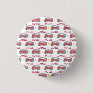 Personalized Name Red Fire truck Party 1 Inch Round Button