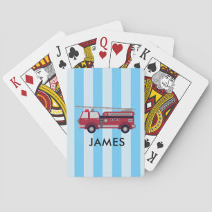 Personalized Name Red Fire truck Playing Cards