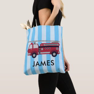 Personalized Name Red Fire truck Tote Bag