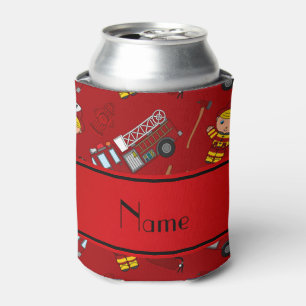 Personalized name red firemen trucks ladders can cooler