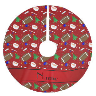 Personalized name red football christmas brushed polyester tree skirt