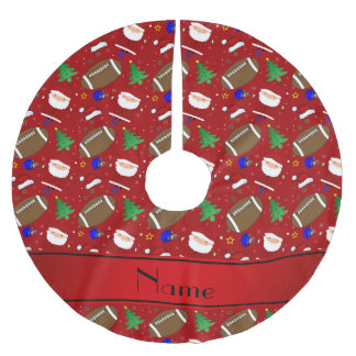 Personalized name red football christmas brushed polyester tree skirt