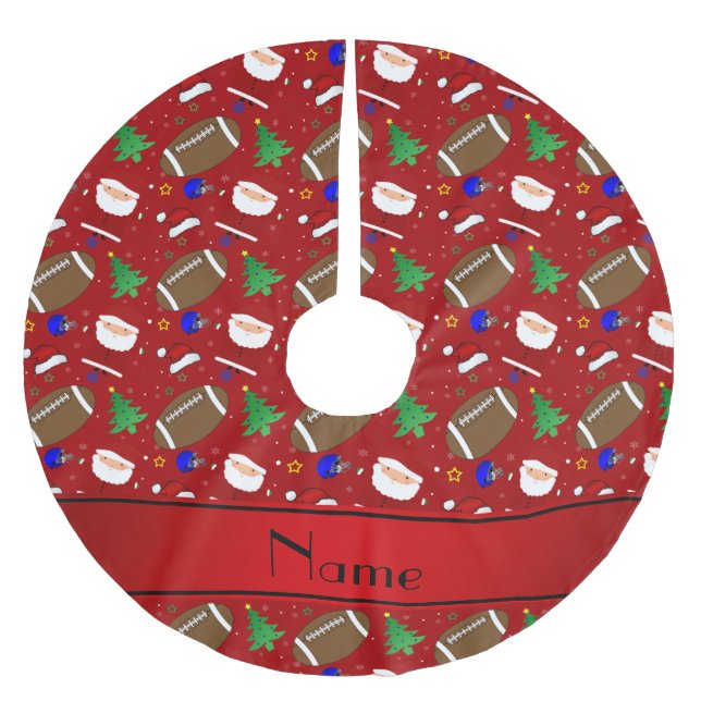 Personalized name red football christmas brushed polyester tree skirt (Front)