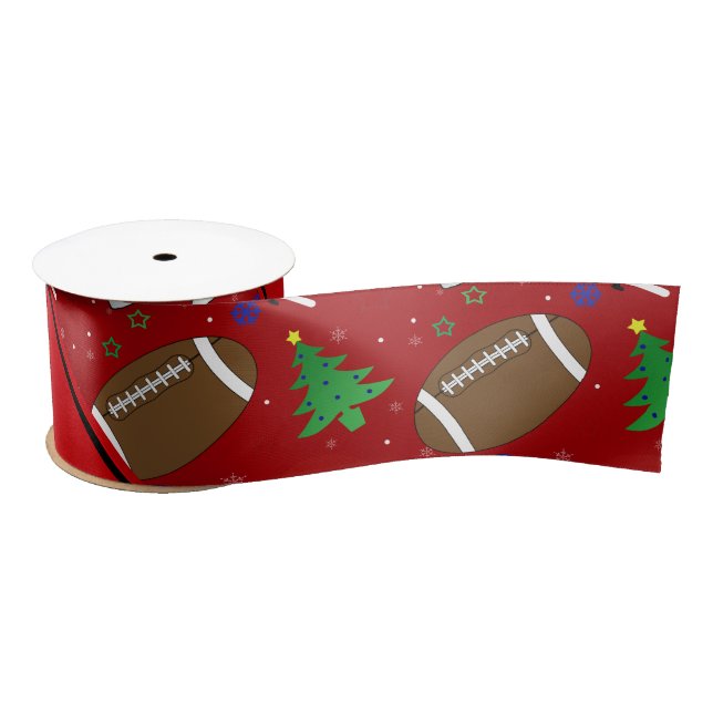 Personalized name red football christmas satin ribbon (Spool)