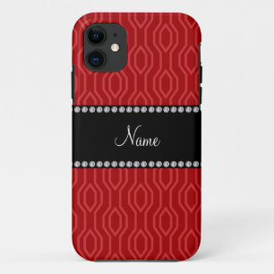 Personalized name red geometric diamond pattern iPhone 11 case