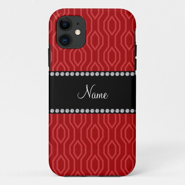 Personalized name red geometric diamond pattern Case-Mate iPhone case (Back)