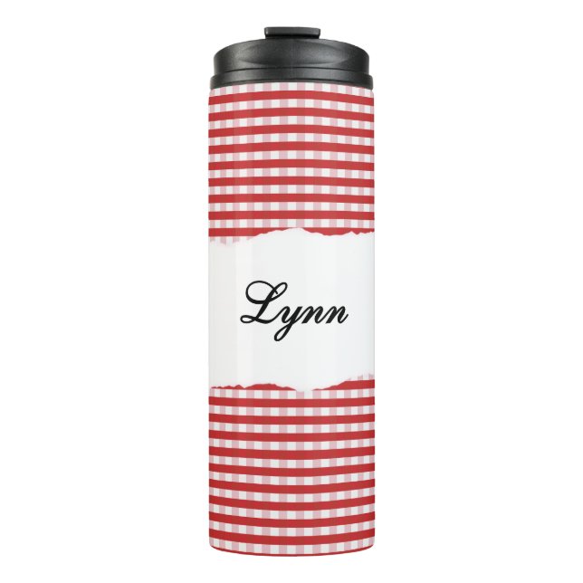 Personalized Name Red Gingham Pattern Thermal Tumbler (Front)