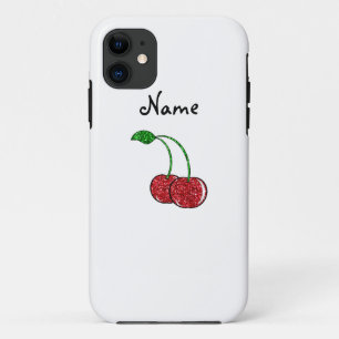 Personalized name red glitter cherry iPhone 11 case