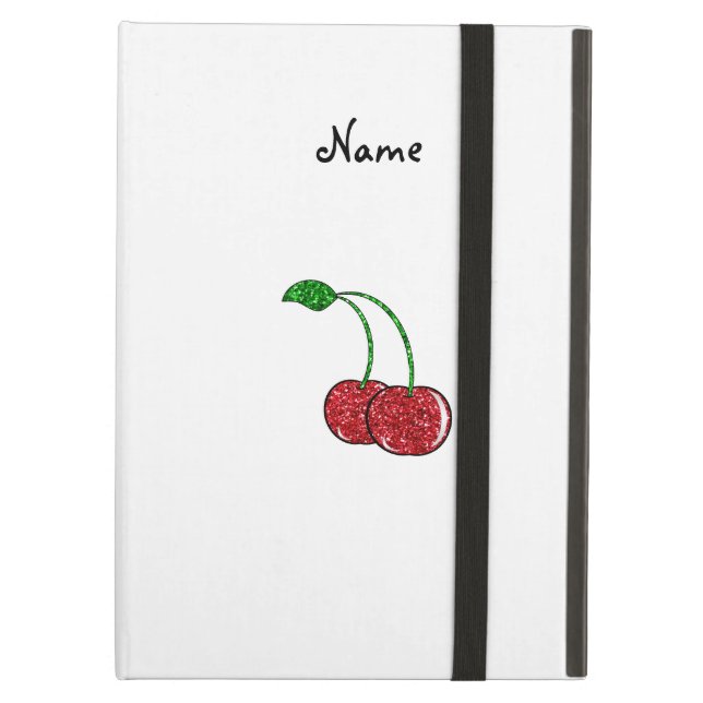 Personalized name red glitter cherry iPad air case (Front Closed)