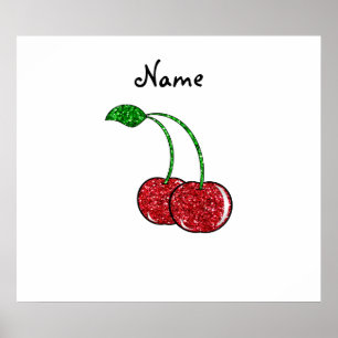 Personalized name red glitter cherry poster