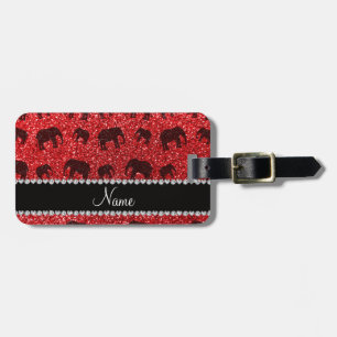 Personalized name red glitter elephants luggage tag