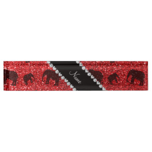 Personalized name red glitter elephants nameplate