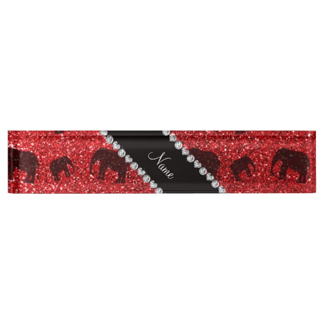 Personalized name red glitter elephants nameplate (Front)