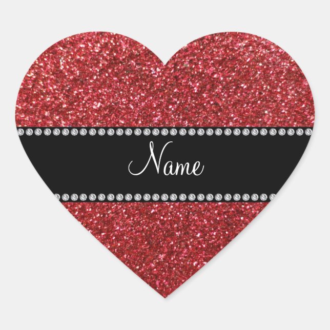 Personalized name red glitter heart sticker (Front)