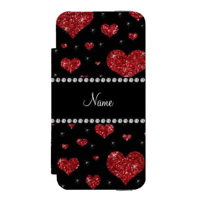 Personalized name red glitter hearts incipio iPhone wallet case (Folio Front)