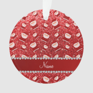 Personalized name red glitter santas ornament