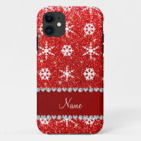 Personalized name red glitter white snowflakes