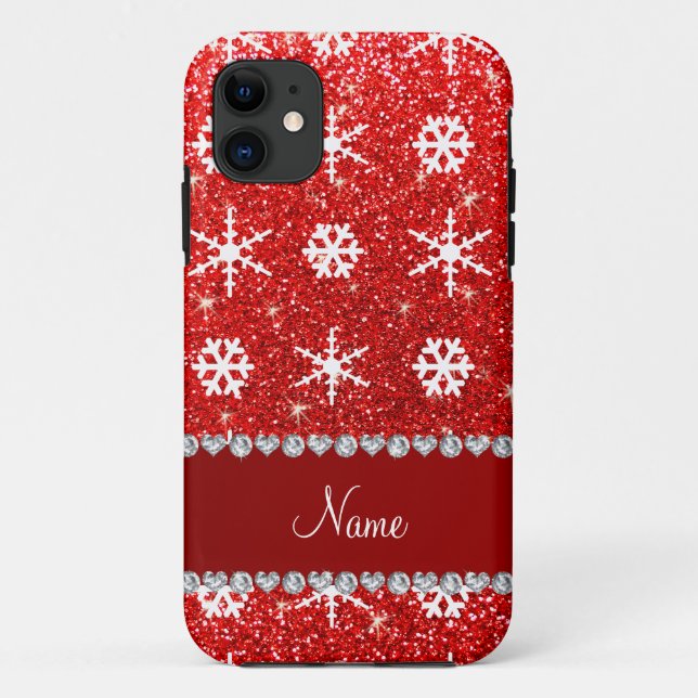 Personalized name red glitter white snowflakes Case-Mate iPhone case (Back)