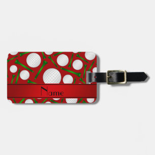 Personalized name red golf balls tees luggage tag