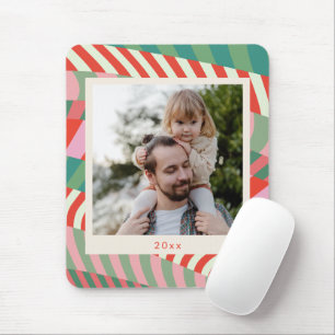 Personalized Name Red Green Pink Christmas Photo  Mouse Pad