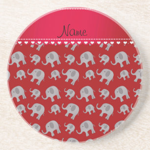 Personalized name red grey elephants coaster