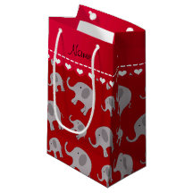 Personalized name red grey elephants