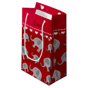 Personalized name red grey elephants small gift bag