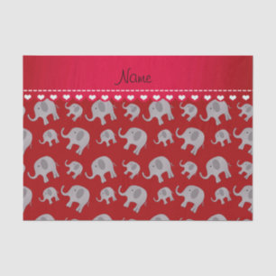 Personalized name red grey elephants tissue paper