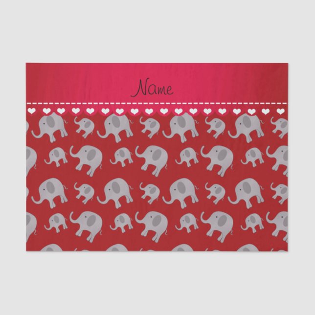 Personalized name red grey elephants tissue paper (Front)