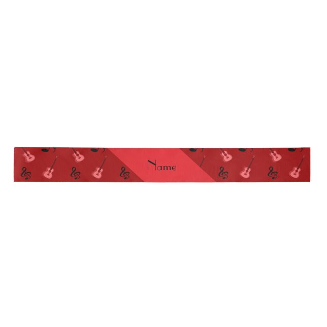Personalized name red guitar pattern satin ribbon (Front)