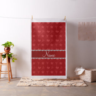 Personalized name red gymnastics stars hearts fabric