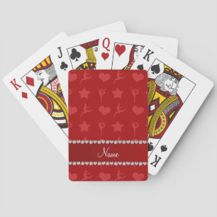Personalized name red gymnastics stars hearts playing cards