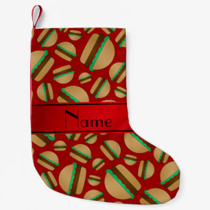 Personalized name red hamburger pattern small christmas stocking