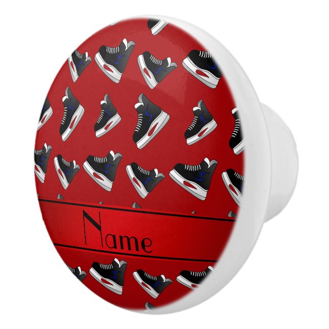 Personalized name red hockey skates ceramic knob (Right)