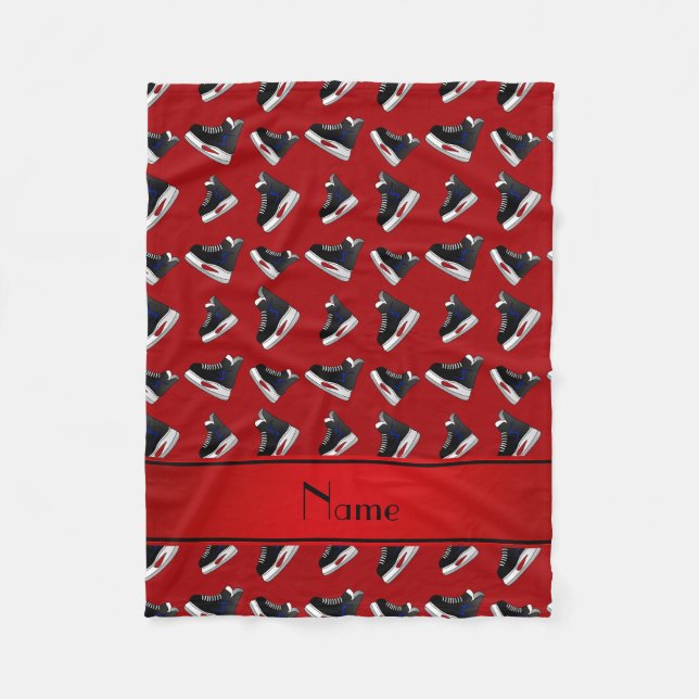Personalized name red hockey skates fleece blanket (Front)