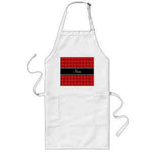 Personalized name red houndstooth pattern long apron