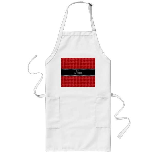 Personalized name red houndstooth pattern long apron (Front)