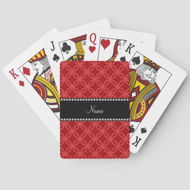 Personalized name red interlocking circles playing cards (Back)