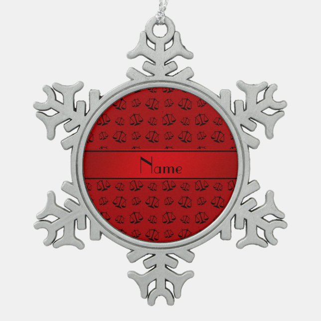 Personalized name red justice scales snowflake pewter christmas ornament (Front)