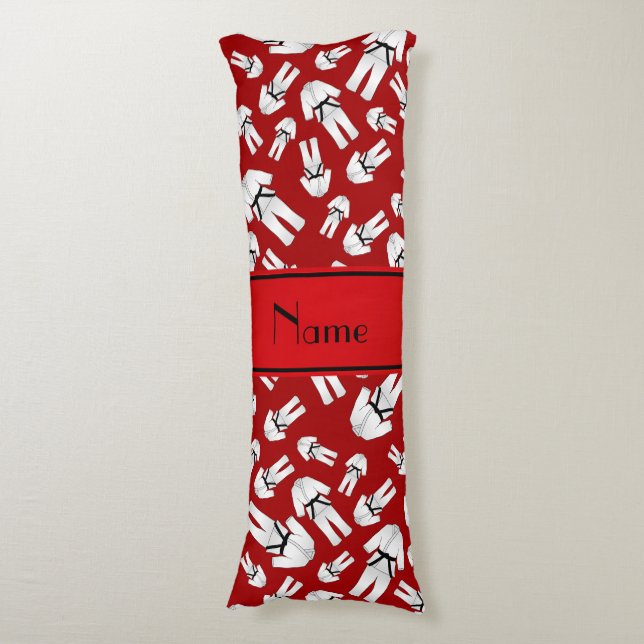 Personalized name red karate pattern body pillow (Front Vertical)