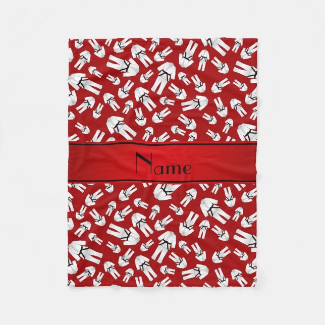 Personalized name red karate pattern fleece blanket (Front)