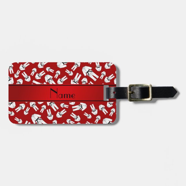 Personalized name red karate pattern luggage tag (Front Horizontal)